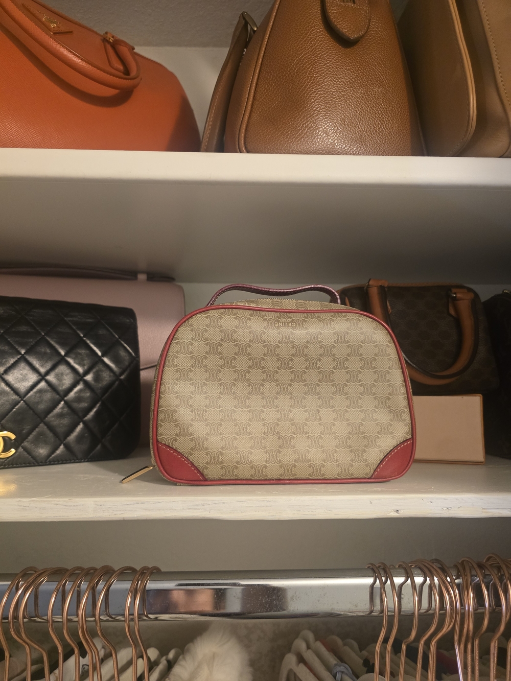 Authentic Vintage Celine Monogram Canvas with Red Leather